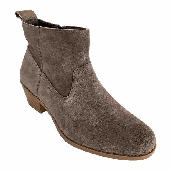 Vionic Bootie Women 7.5M Taupe Suede Vera Block Heel Corpcore Work Ankle Boots - Picture 1 of 12